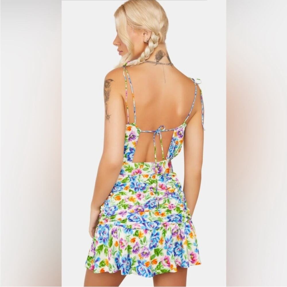For Love & Lemons Miranda Vibrant Bright Floral Mini Dress with Belt NEW MEDIUM - Picture 5 of 7